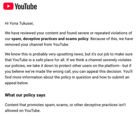 YouTube deleted my channel "Hope For Peace"