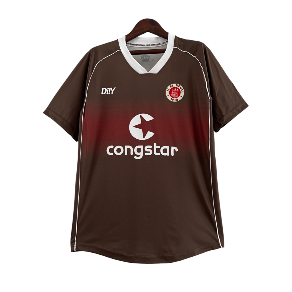 Camisa FC St Pauli I 23/24 - Torcedor Diiy Masculina - Marrom com detalhes em ve