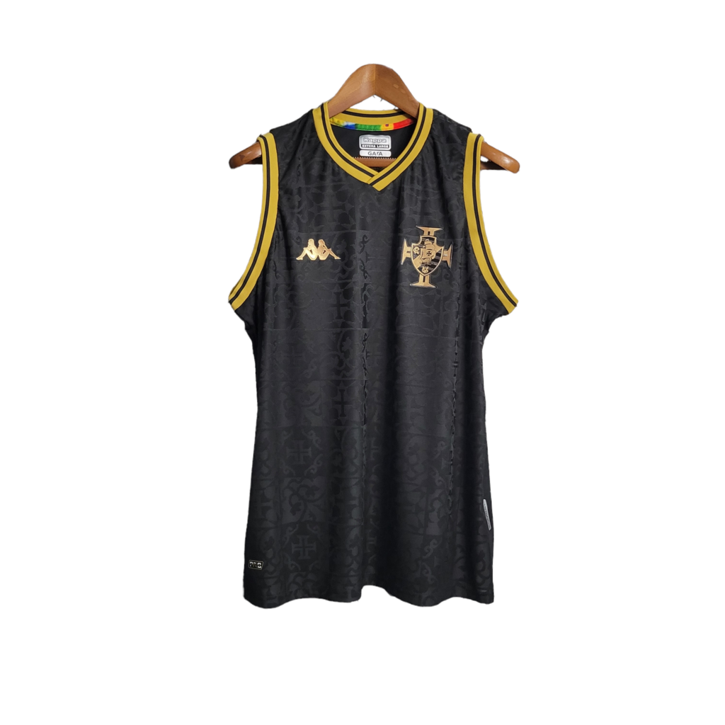 Camisa Regata Vasco da Gama 23/24 - Kappa Torcedor Masculina - Preta com detalhe
