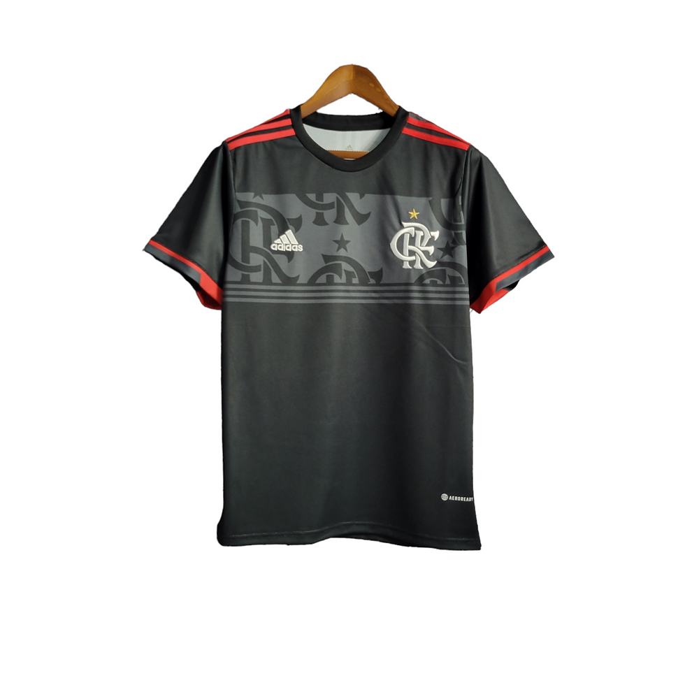 Miniatura: Camisa Flamengo Treino 2022 Torcedor Masculina - Preta com detalhes em vermelho