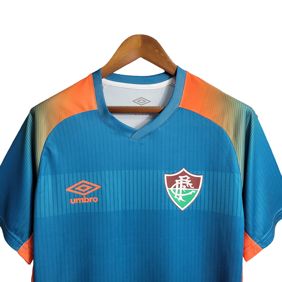 Miniatura: Camisa Fluminense Pré Jogo 23/24 Torcedor Masculina - Azul com detalhes em laran