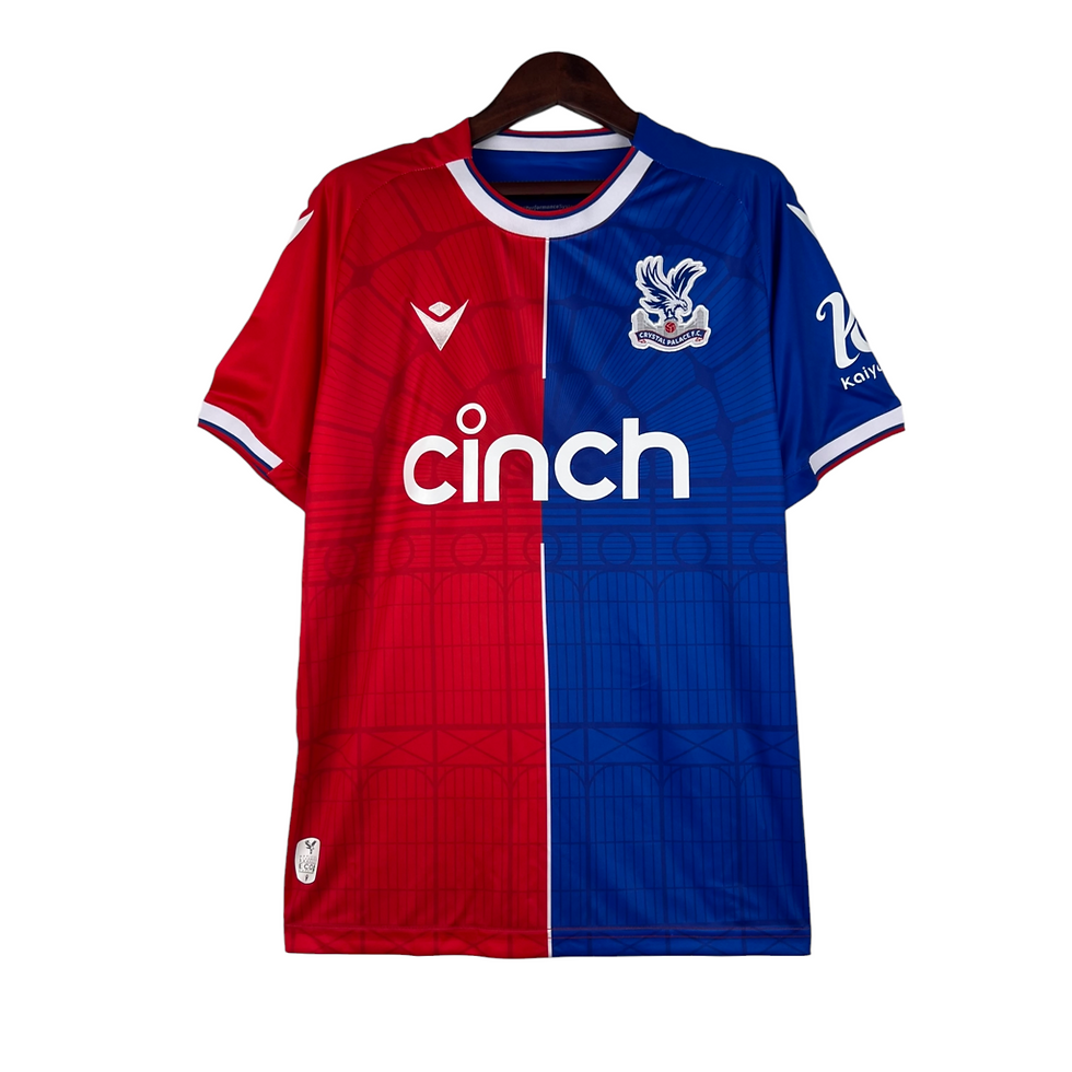 Miniatura: Camisa Crystal Palace I 23/24 - Torcedor Macron Masculina - Azul e vermelha com