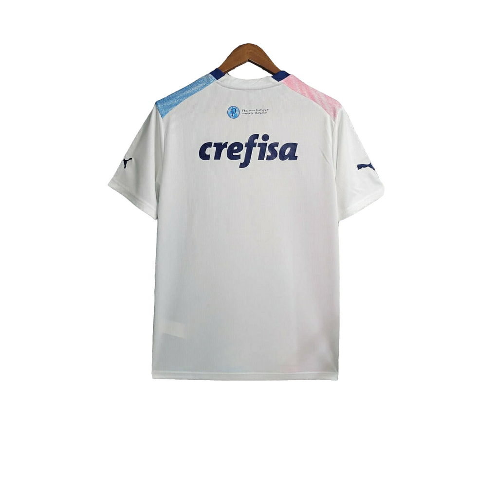 Miniatura: Camisa Palmeiras - Torcedor Puma Masculina - Branca com detalhes em azul e rosa