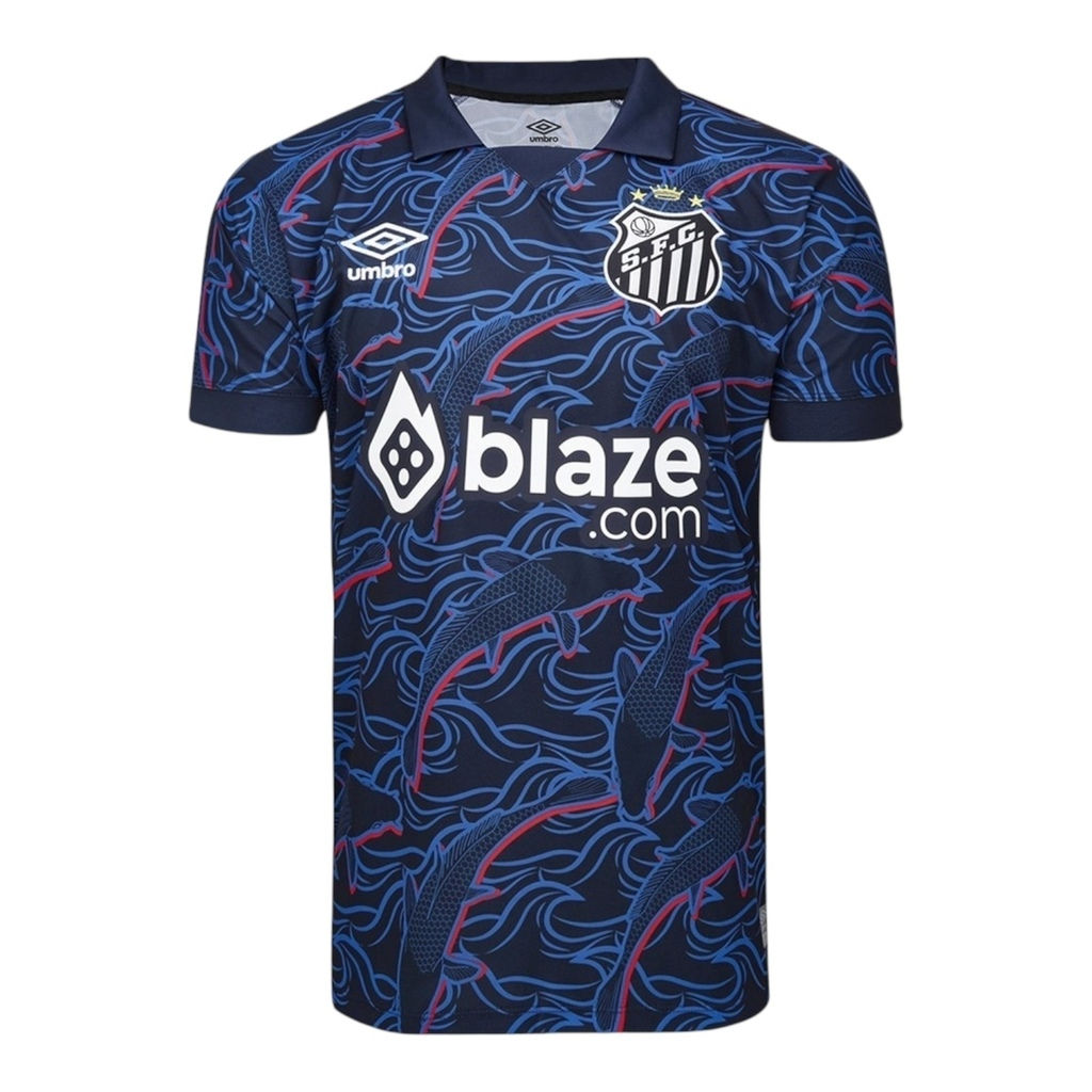 Camisa Santos III 23/24 - Torcedor Umbro Masculina - Azul com detalhes em vermel