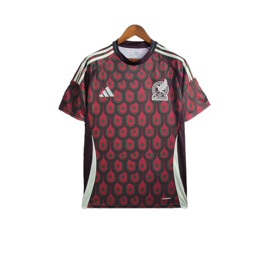 Camisa Seleção do México I 24/25 - Torcedor Adidas Masculina - Vinho com detalhe
