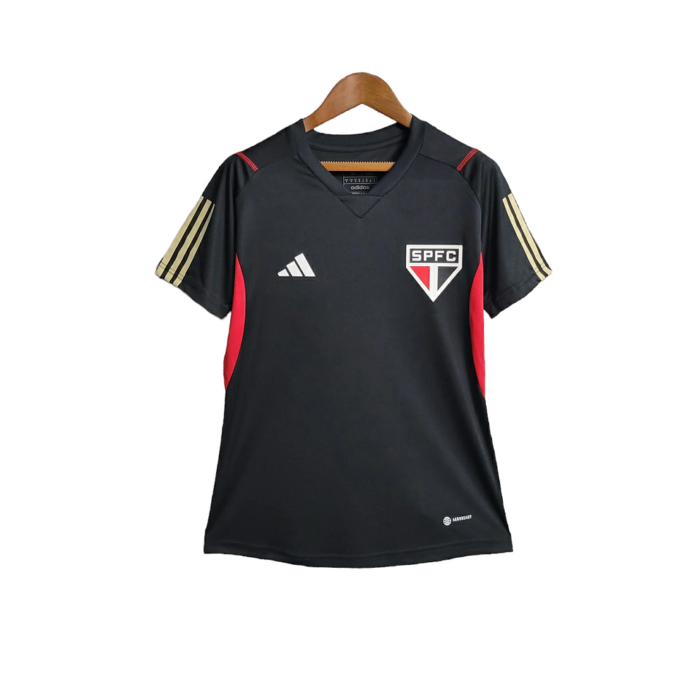 Miniatura: Camisa São Paulo Treino 23/24 - Torcedor Adidas Feminina - Preta com detalhes em