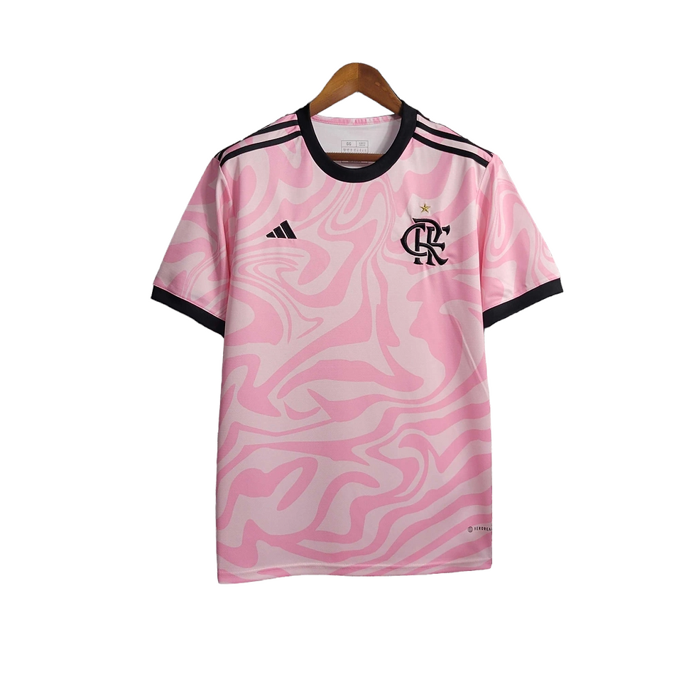 Miniatura: Camisa Flamengo 23/24 Torcedor Adidas Masculina - Rosa com detalhes em preto