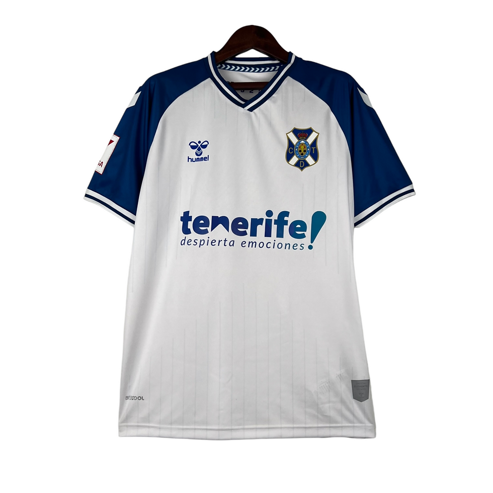 Miniatura: Camisa Tenerife I 23/24 - Torcedor Hummel Masculina - Branca com detalhes em azu