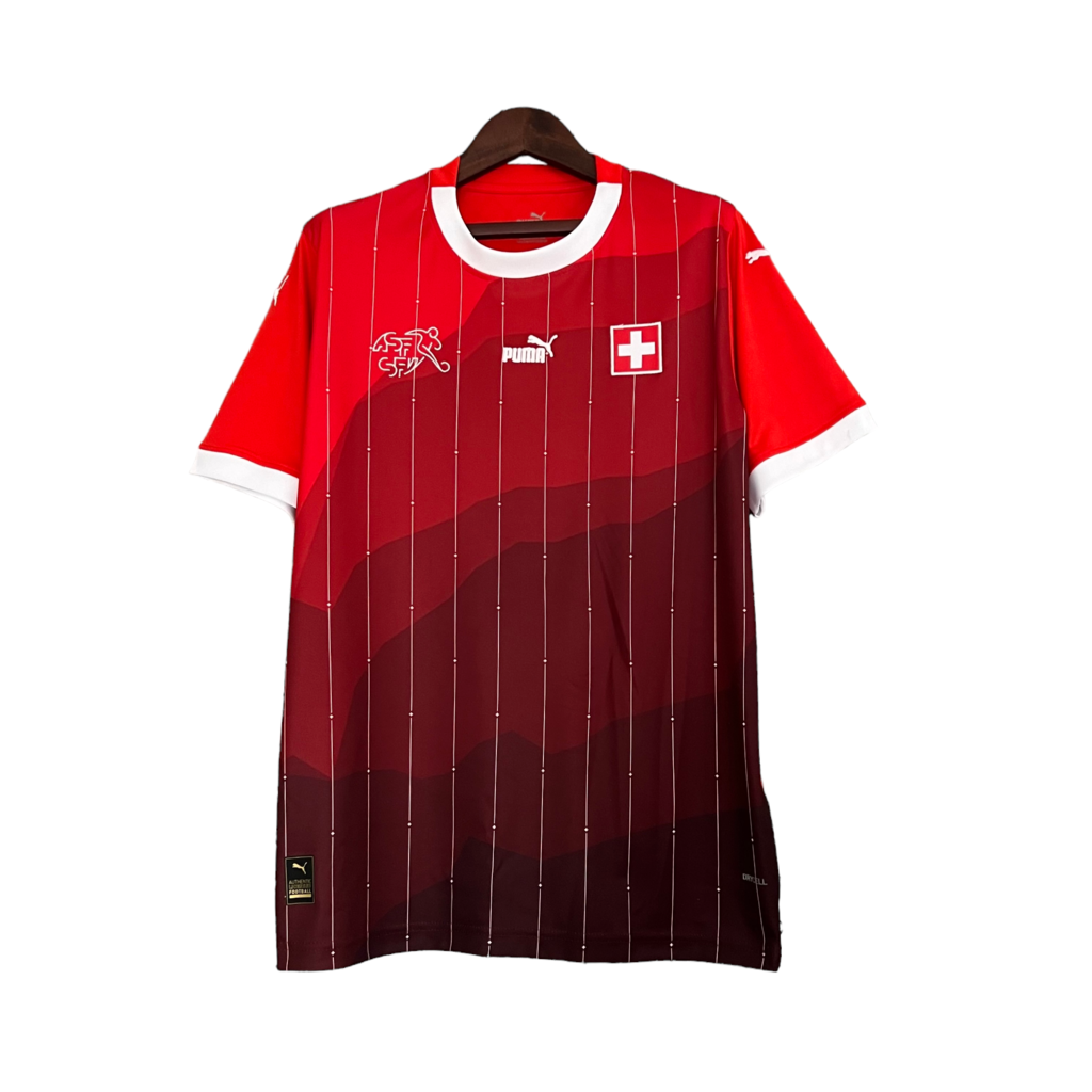 Camisa Seleção Suíça I 23/24 - Torcedor Puma Masculina - Vermelha com detalhes e