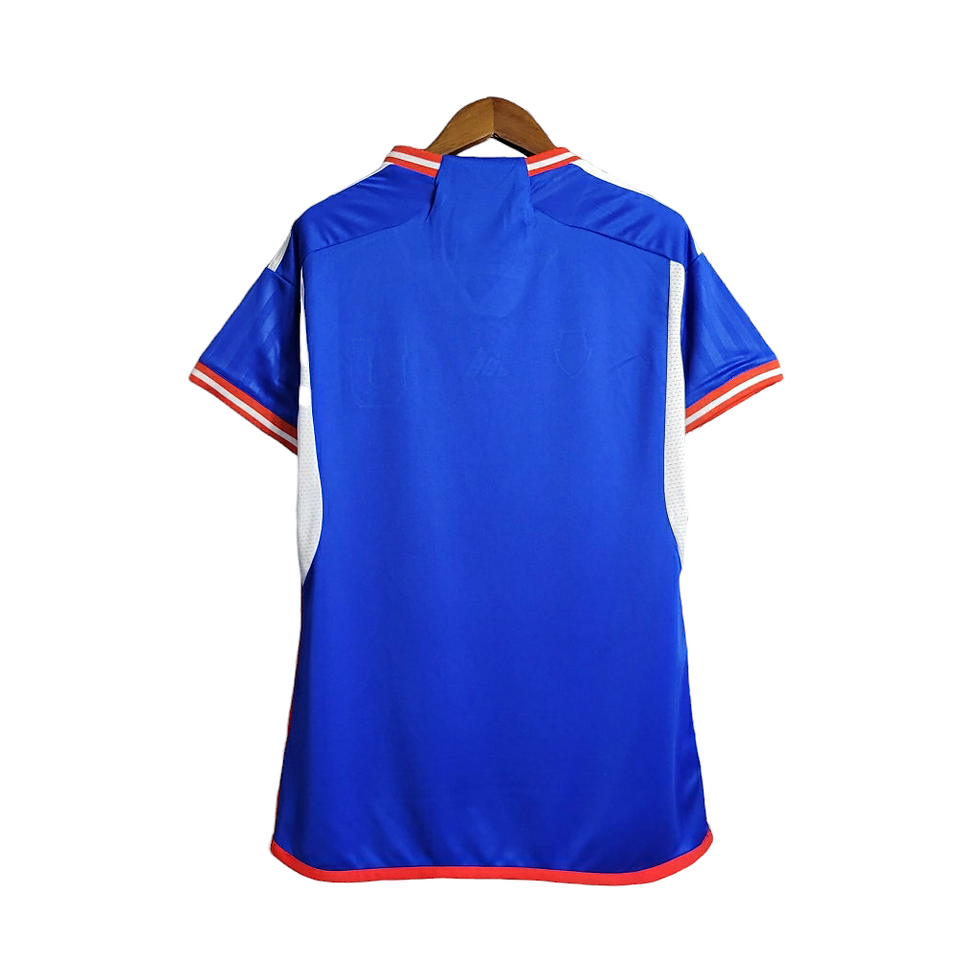 Miniatura: Camisa Universidad do Chile I 23/24 - Feminina Adidas - Azul com detalhes em bra