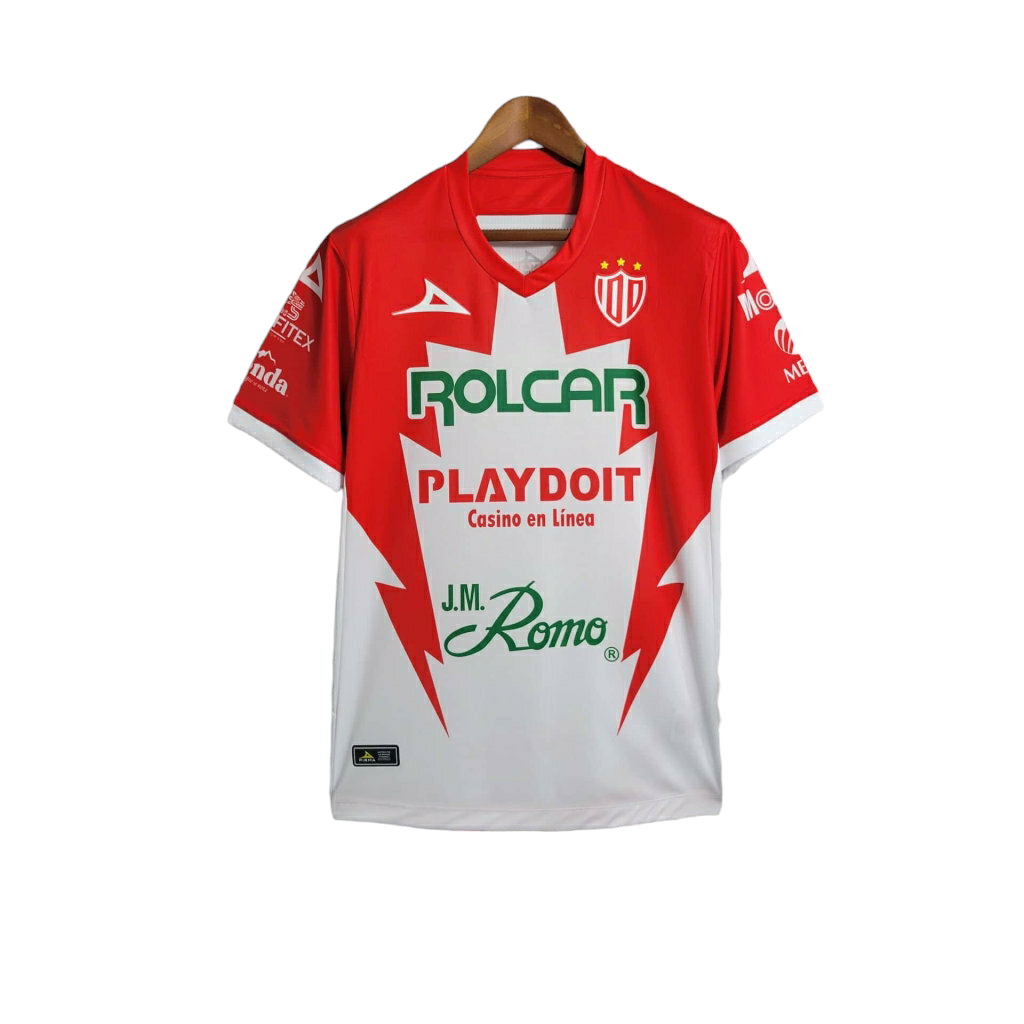 Camisa Necaxa do México I 23/24 - Torcedor Pirma Masculina - Branco com detalhes