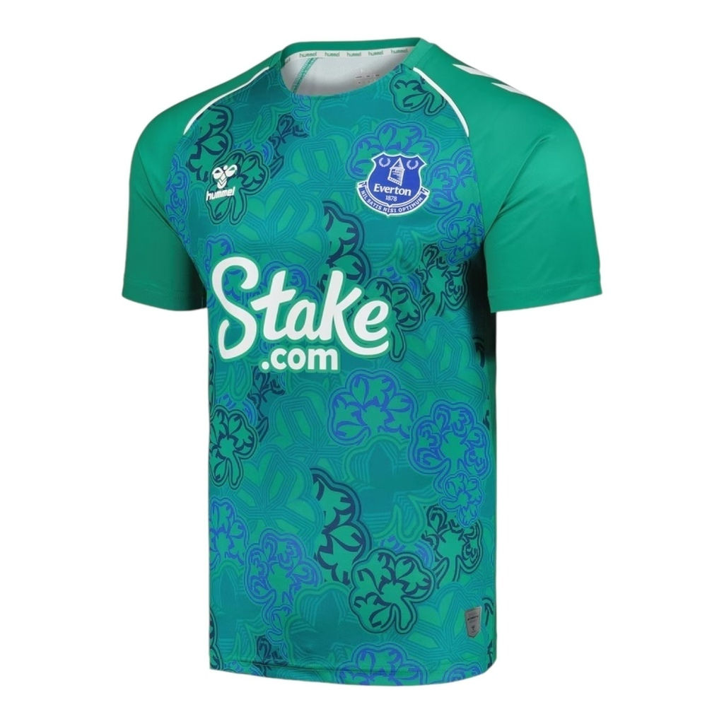 Camisa Everton Pré-jogo 23/24 - Torcedor Hummel Masculina - Verde com detalhes e