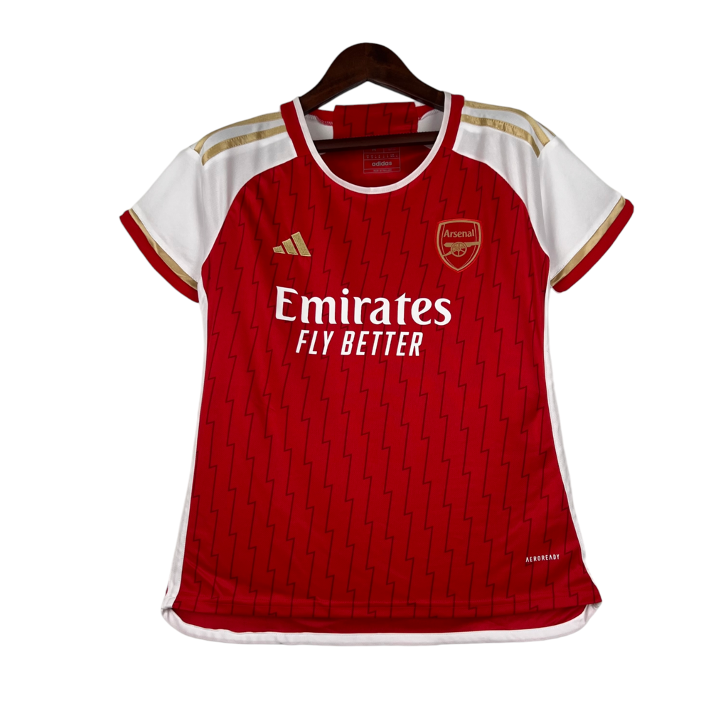 Camisa Arsenal I 23/24 - Torcedor Adidas Feminina - Vermelha com detalhes em bra