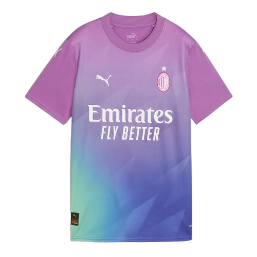 Miniatura: Camisa AC Milan III 23/24 - Torcedor Puma Feminina - Rosa com detalhes em roxo e