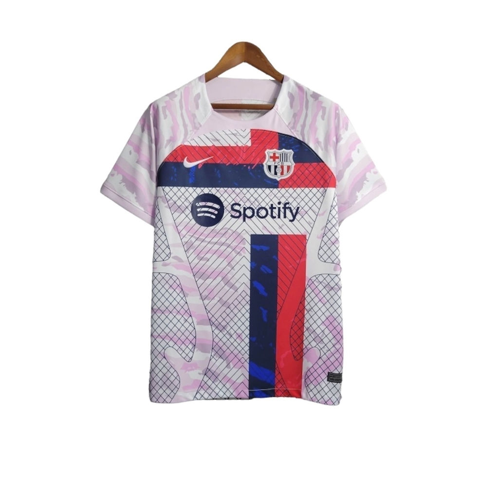 Miniatura: Camisa Treino Barcelona 23/24 - Torcedor Nike Masculina - Branca e rosa