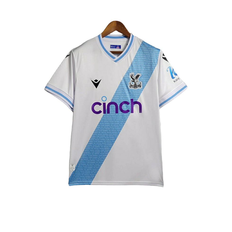 Miniatura: Camisa Crystal Palace II 23/24 - Torcedor Macron Masculina - Branca com faixa az