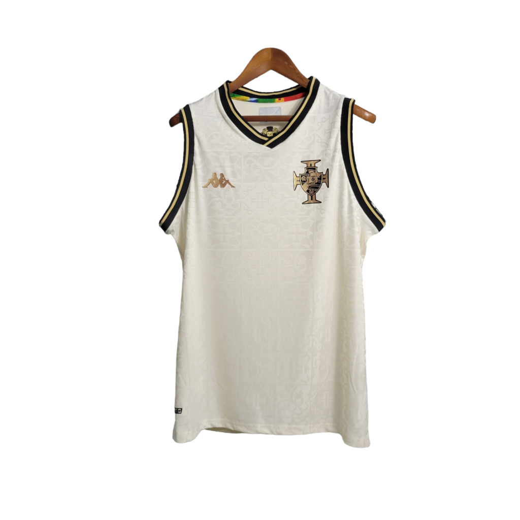 Camisa Regata Vasco da Gama 23/24 - Kappa Torcedor Masculina - Branca com detalh
