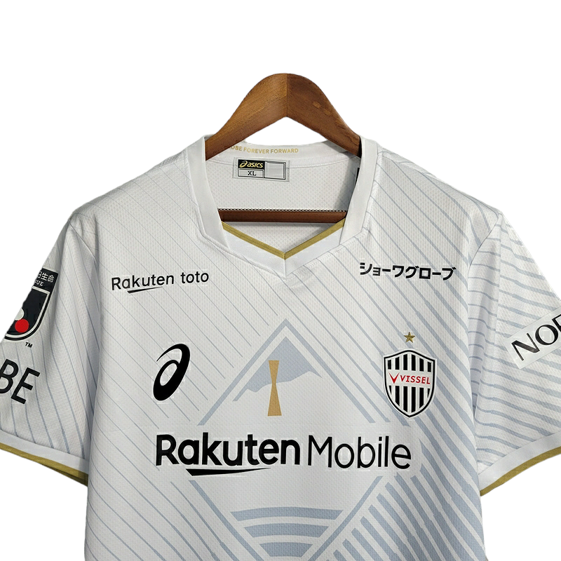 Miniatura: Camisa Vissel Kobe II 23/24 - Torcedor Rakuten Masculina - Branca com detalhes e