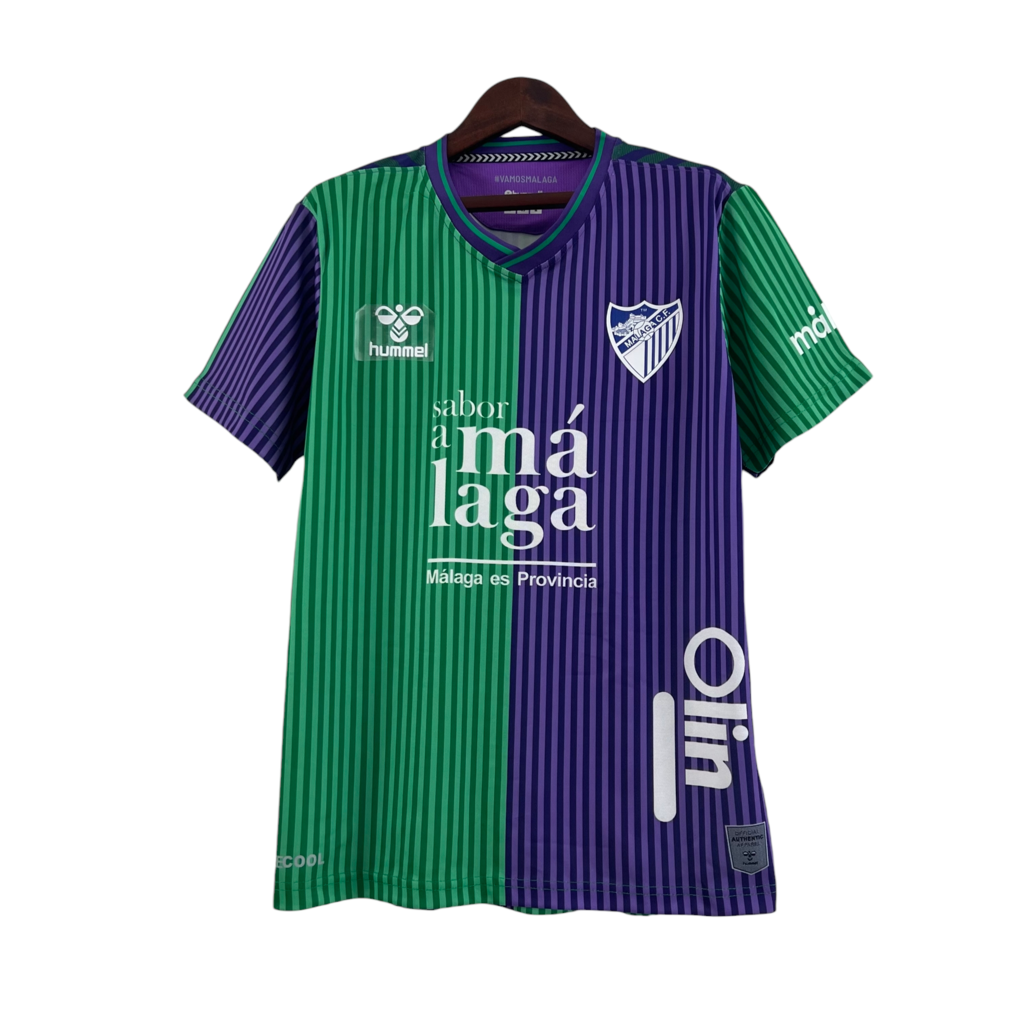 Camisa Málaga II 23/24 - Torcedor Hummel Masculina - Verde e roxo com detalhes e