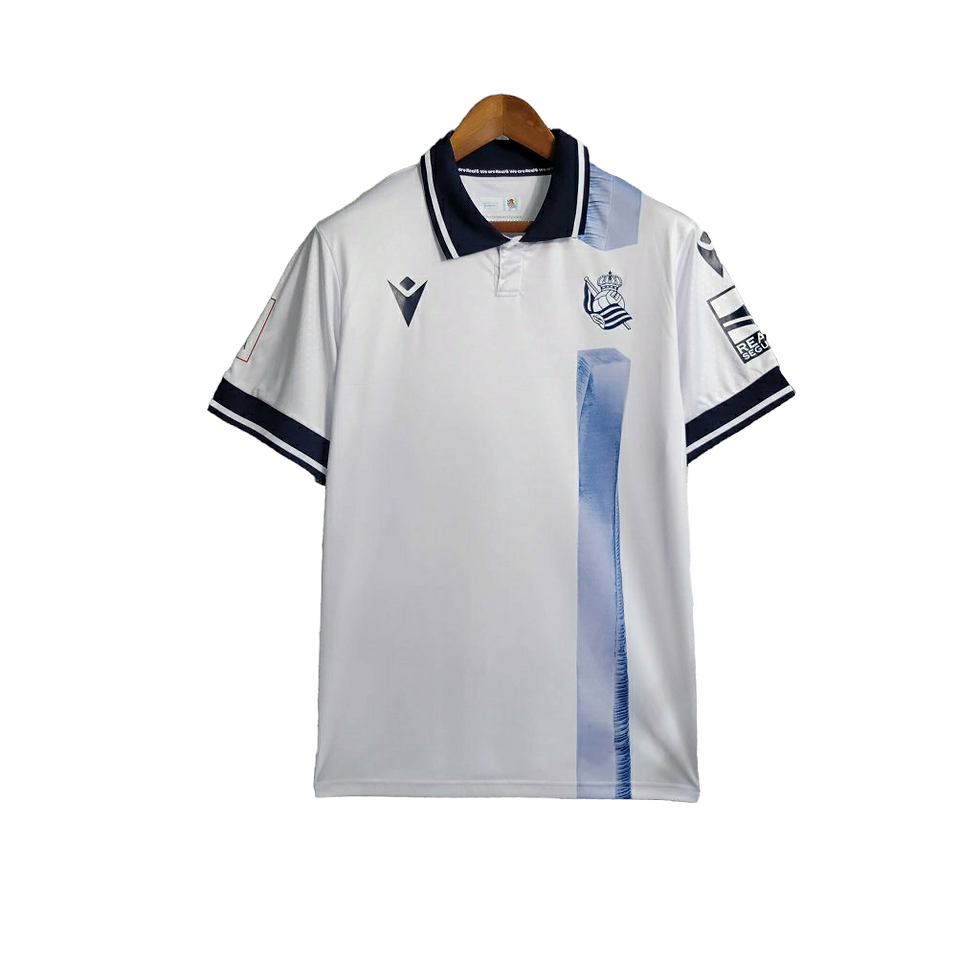 Miniatura: Camisa Real Sociedad III 23/24 - Torcedor Macron Masculina - Branca com detalhes