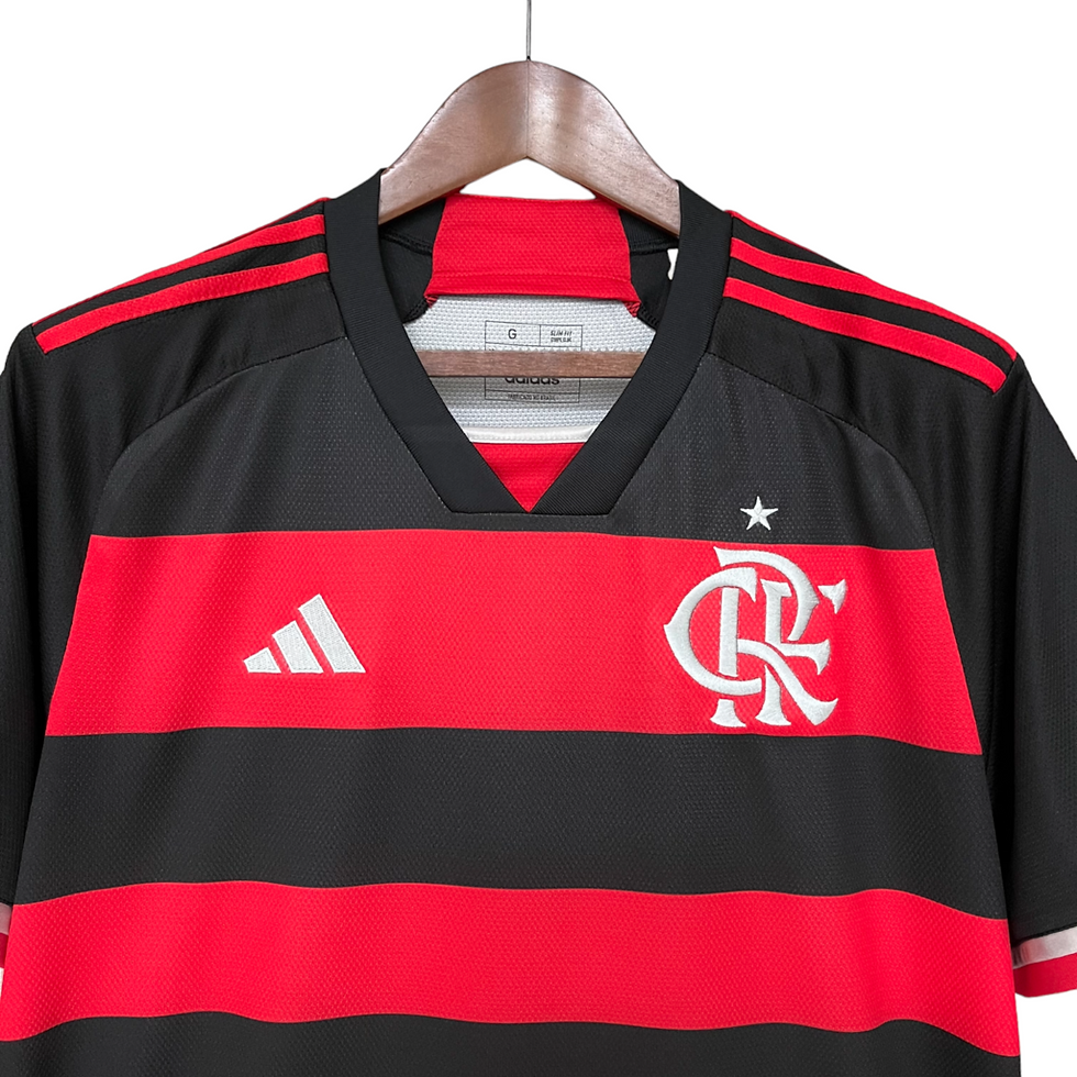 Miniatura: Camisa Flamengo I 24/25 - Torcedor Adidas Masculina - Preta e vermelha