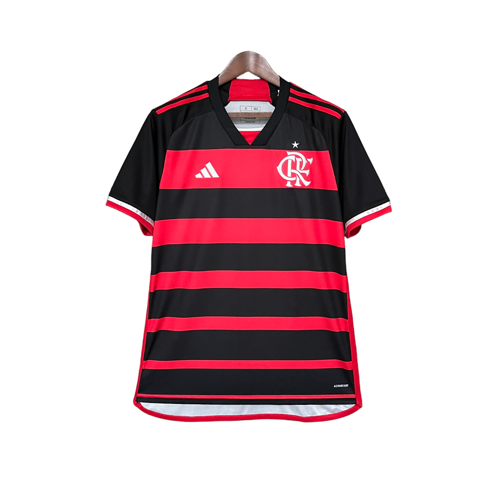 Miniatura: Camisa Flamengo I 24/25 - Torcedor Adidas Masculina - Preta e vermelha