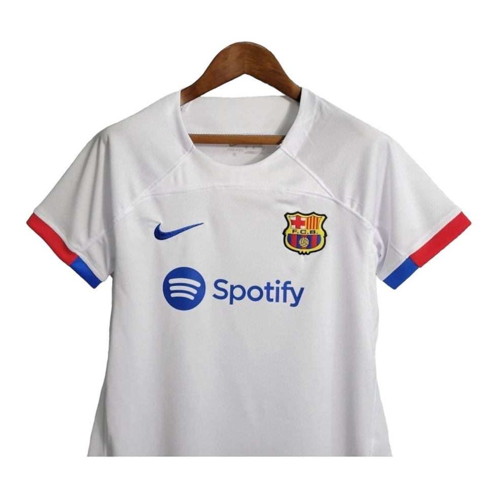Miniatura: Camisa Barcelona II 23/24 - Torcedor Nike Feminina - Branca com detalhes em verm