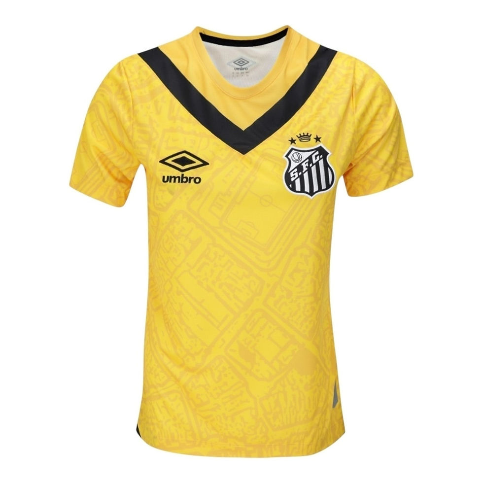 Miniatura: Camisa Santos III 24/25 - Torcedor Umbro Feminina - Amarela com detalhes em pret