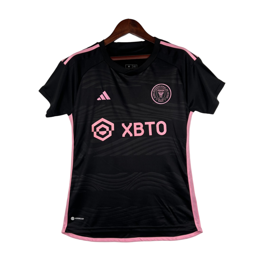 Camisa Inter Miami II 23/24 - Torcedor Adidas Feminina - Preta com detalhes em r