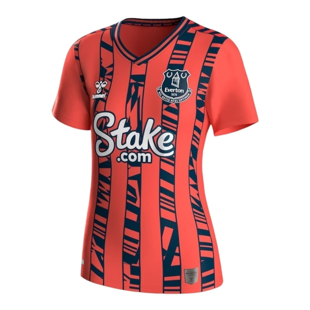 Camisa Everton II 23/24 - Torcedor Hummel Feminina - Laranja com detalhes em azu