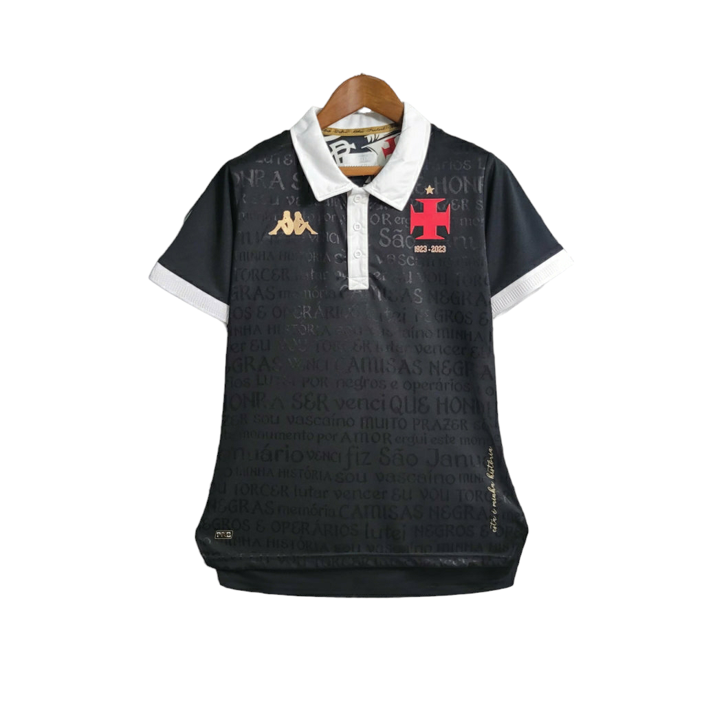 Camisa Vasco da Gama II 23/24 - Torcedor Kappa Feminina - Preta com detalhes em