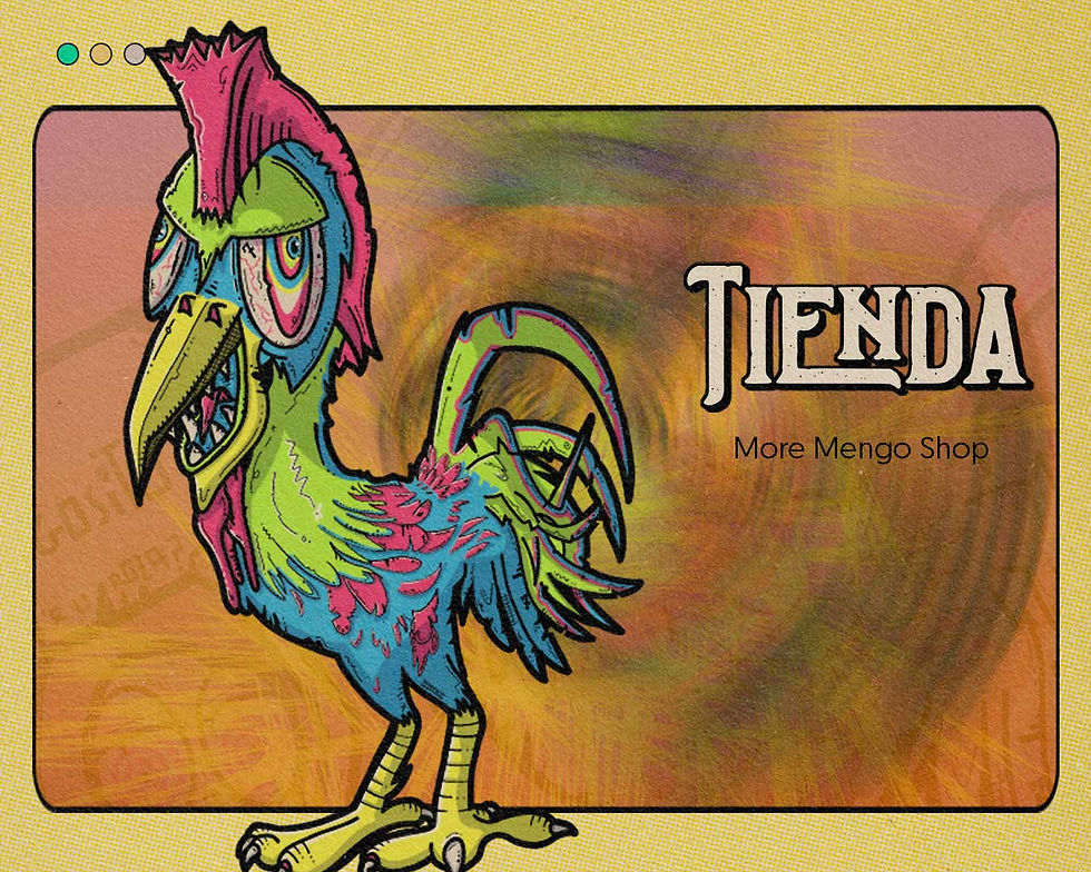 Gallo monstruoso y colorido. Acceso a la tienda.