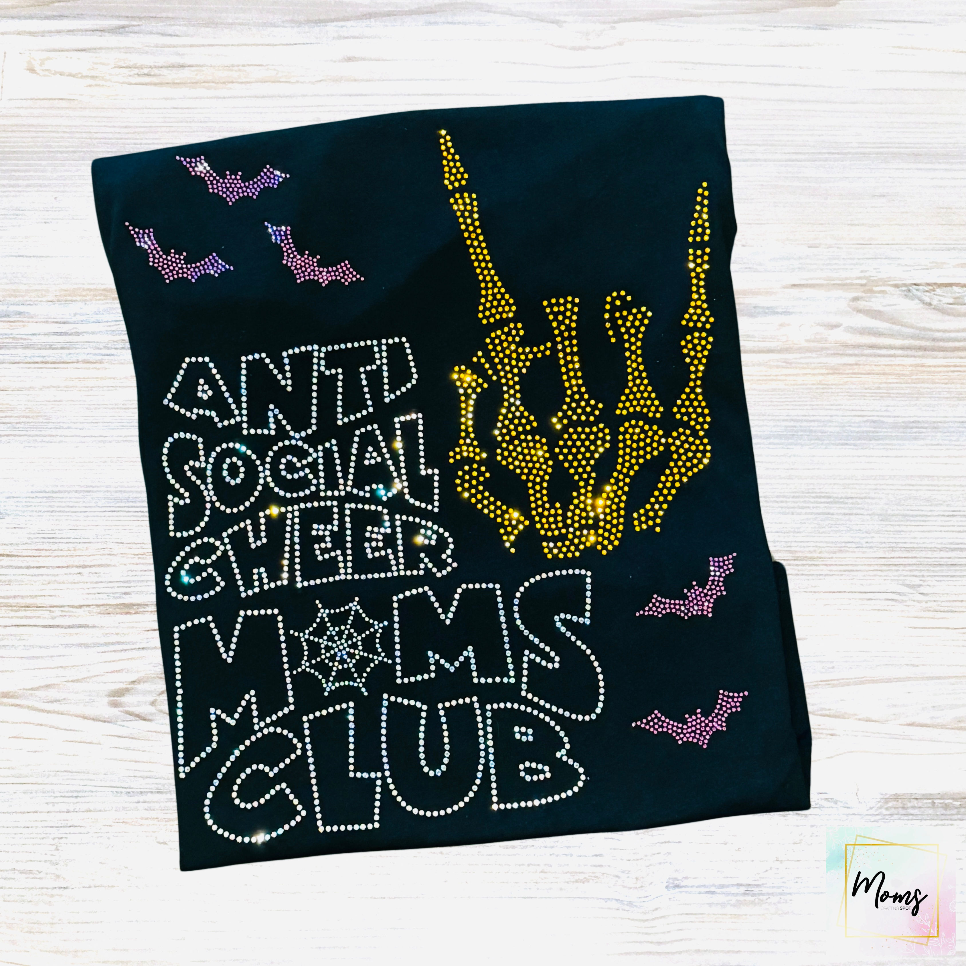RHINESTONES ANTI SOCIAL CHEER MOM CLUB TSHIRT