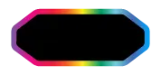 A black panel with a rainbow bordered trim