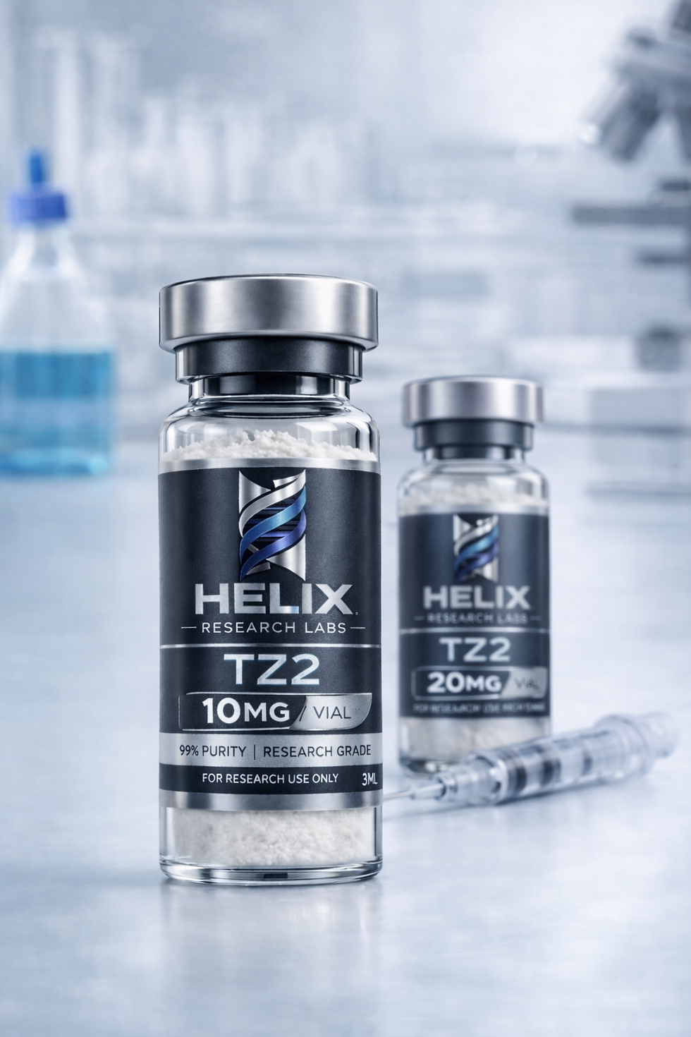 Two vials of HELIX TZ2 10 mg/ml with a syringe