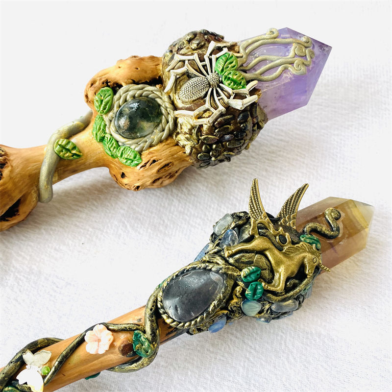 Thumbnail: Sale Crystal Point Spiritual Treatment Scepter Wand Healing Carving Crystal wand
