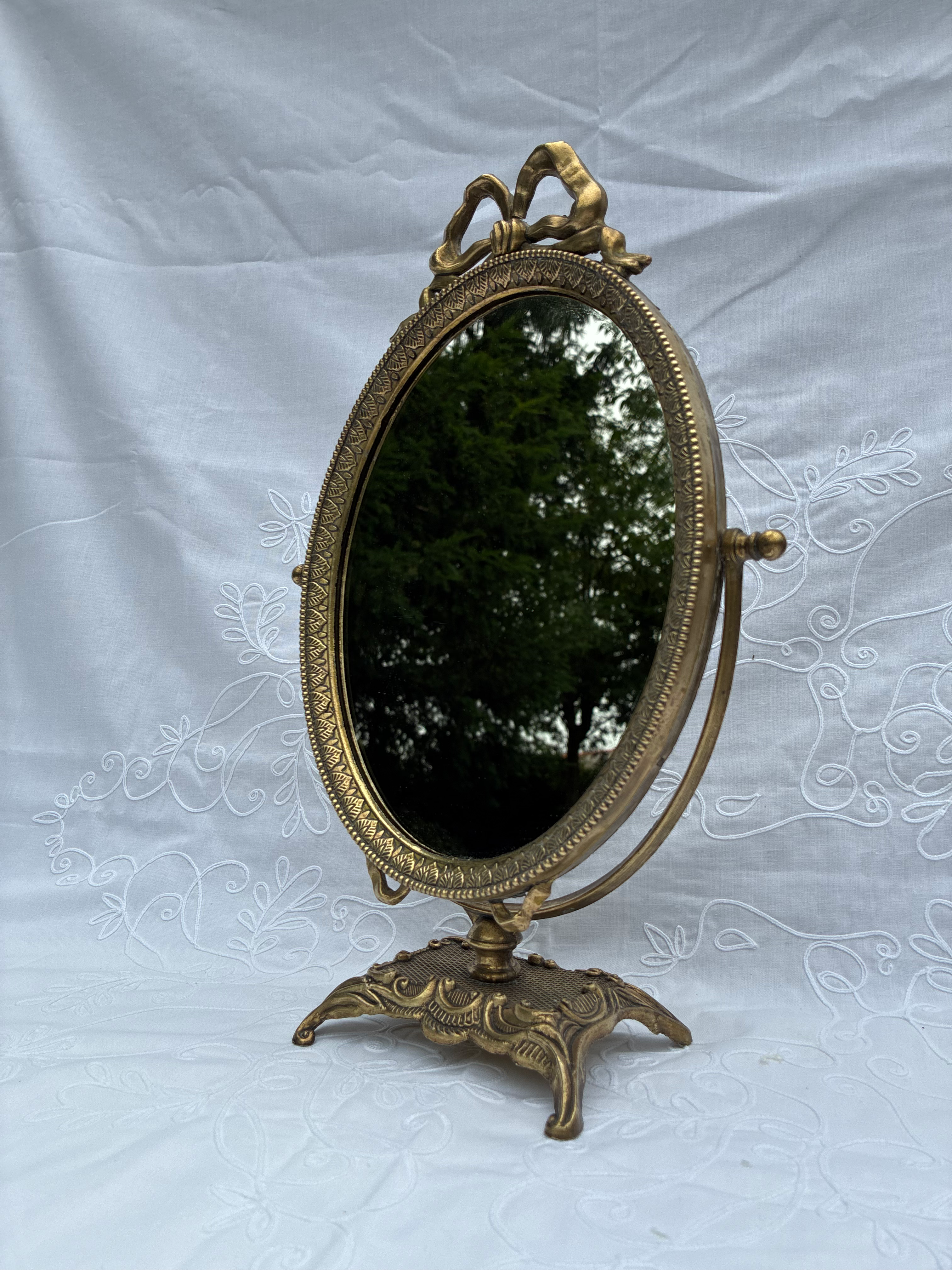 Italian Brass Baroque Style Swivel Vanity Mirror