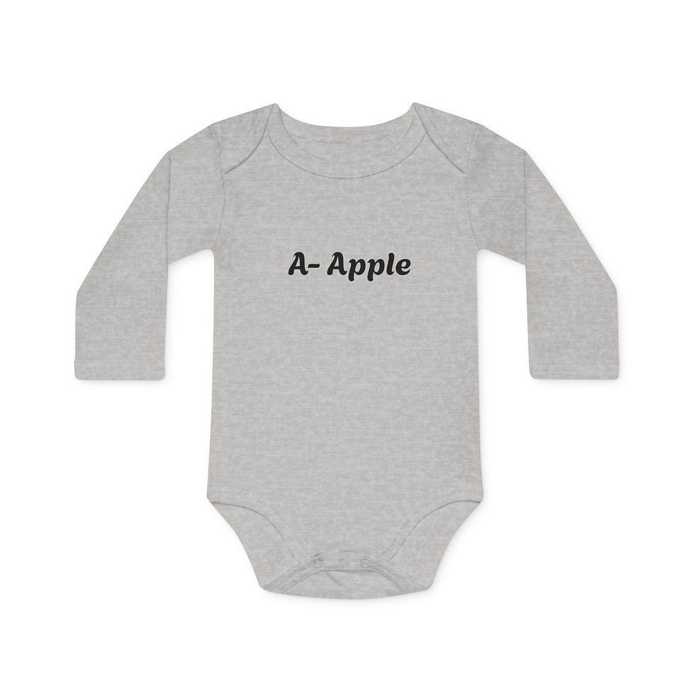 الصورة المصغرة: Heather Grey color Baby Bodysuit - Alphabet A for Apple Long Sleeve Organic One Piece "A" Design