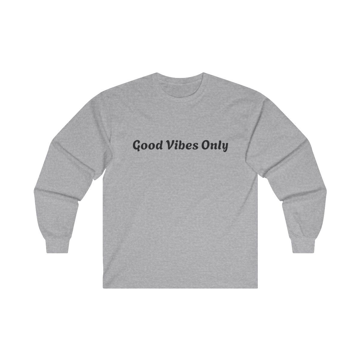 Heather color, "Good Vibes Only" adult unisex crew neck long sleeve t-shirt
