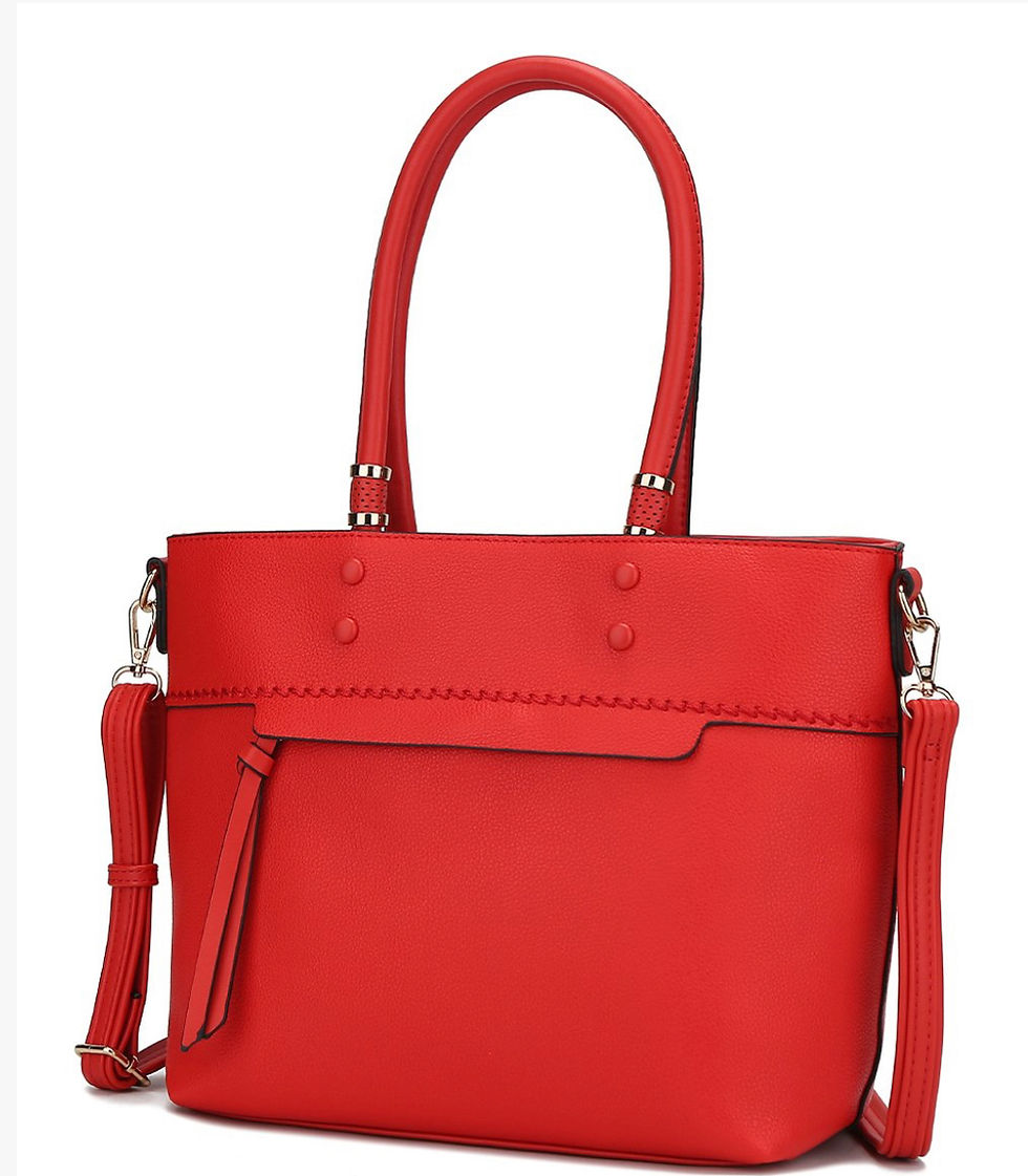Red color handbag.