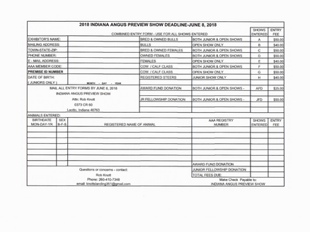 Indiana Angus Preview Show: Entries & Rules
