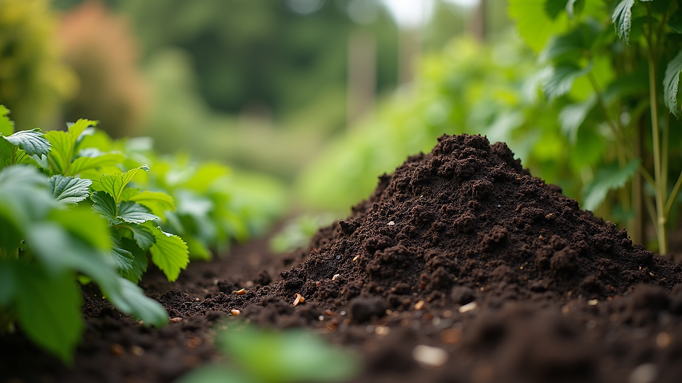 High angle view of organic nitrogen-rich compost in a garden