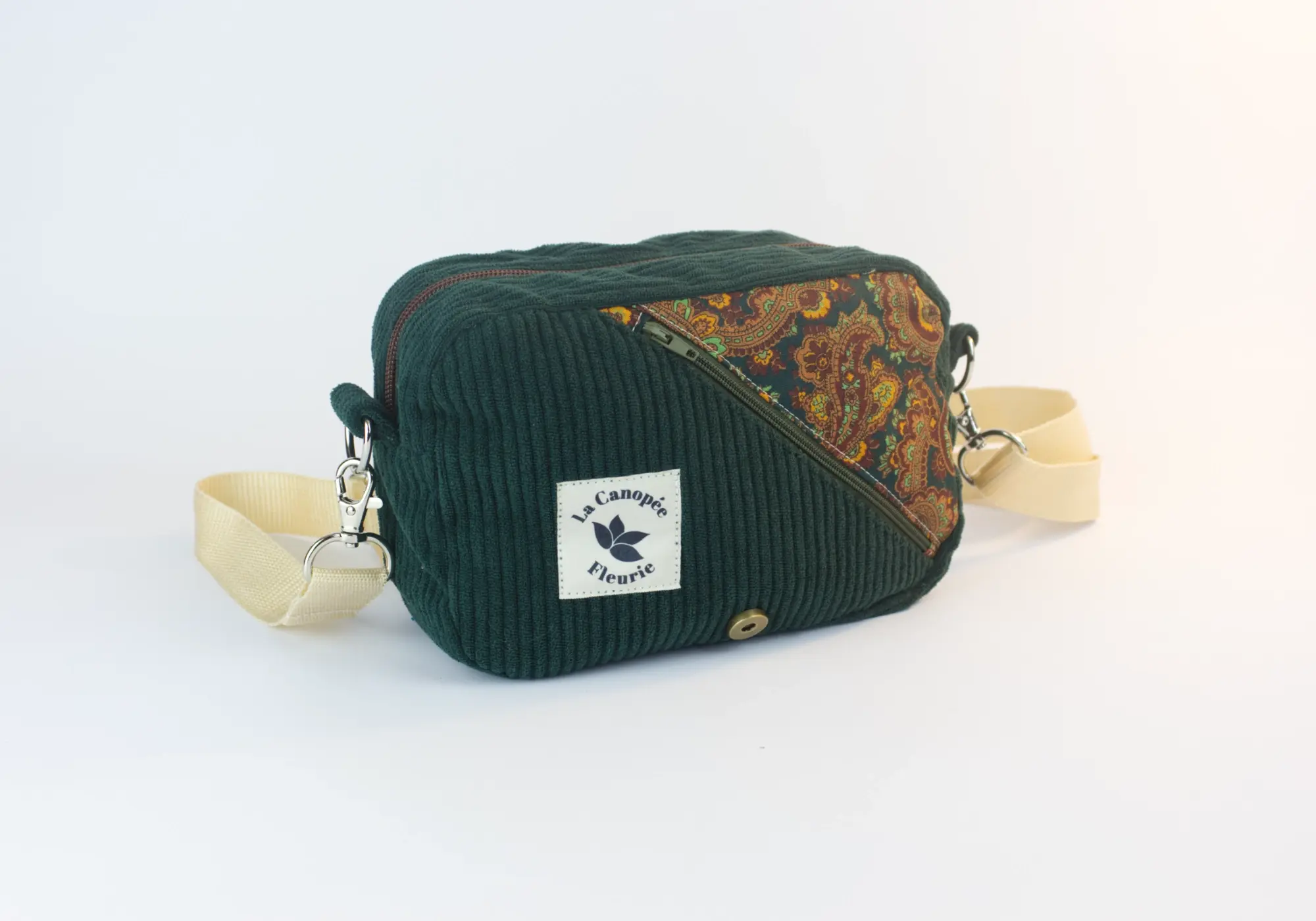 Sac banane et sac à main artisanal coloré vert marron cachemire