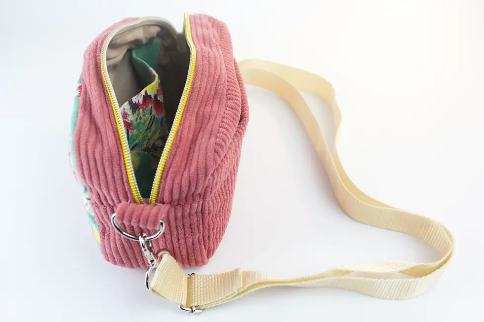 Miniature : Sac banane et sac à main artisanal coloré rose fleur vert