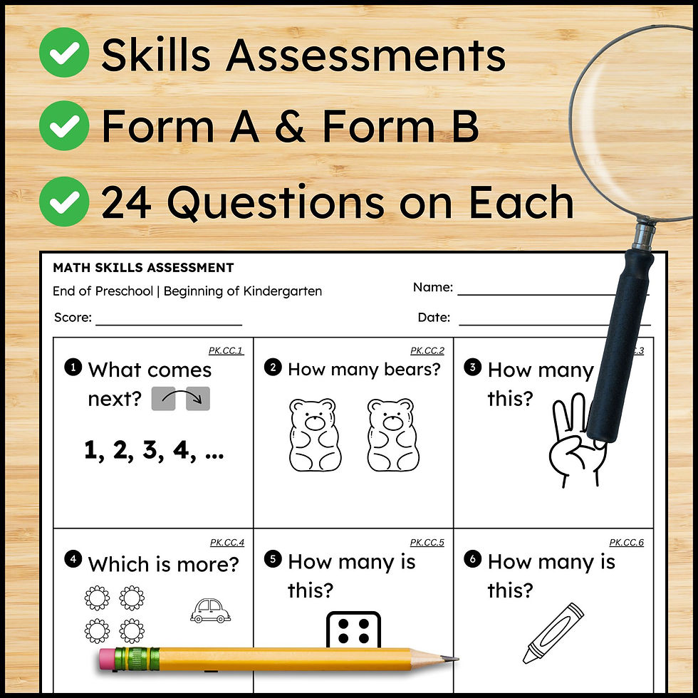 Kindergarten Beginning of the Year Math Activities End of Preschool Assessment