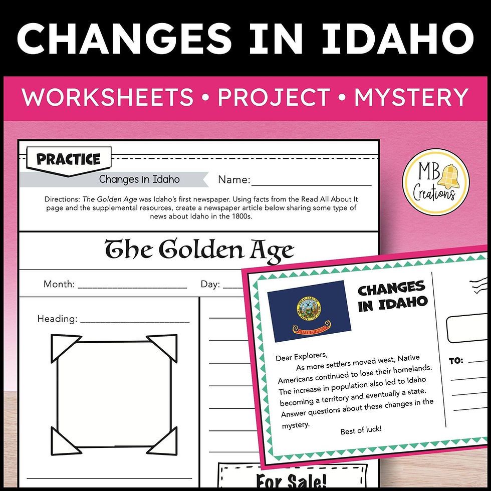 4th Grade Idaho History Mystery Social Studies Lesson Idaho Becomes a State