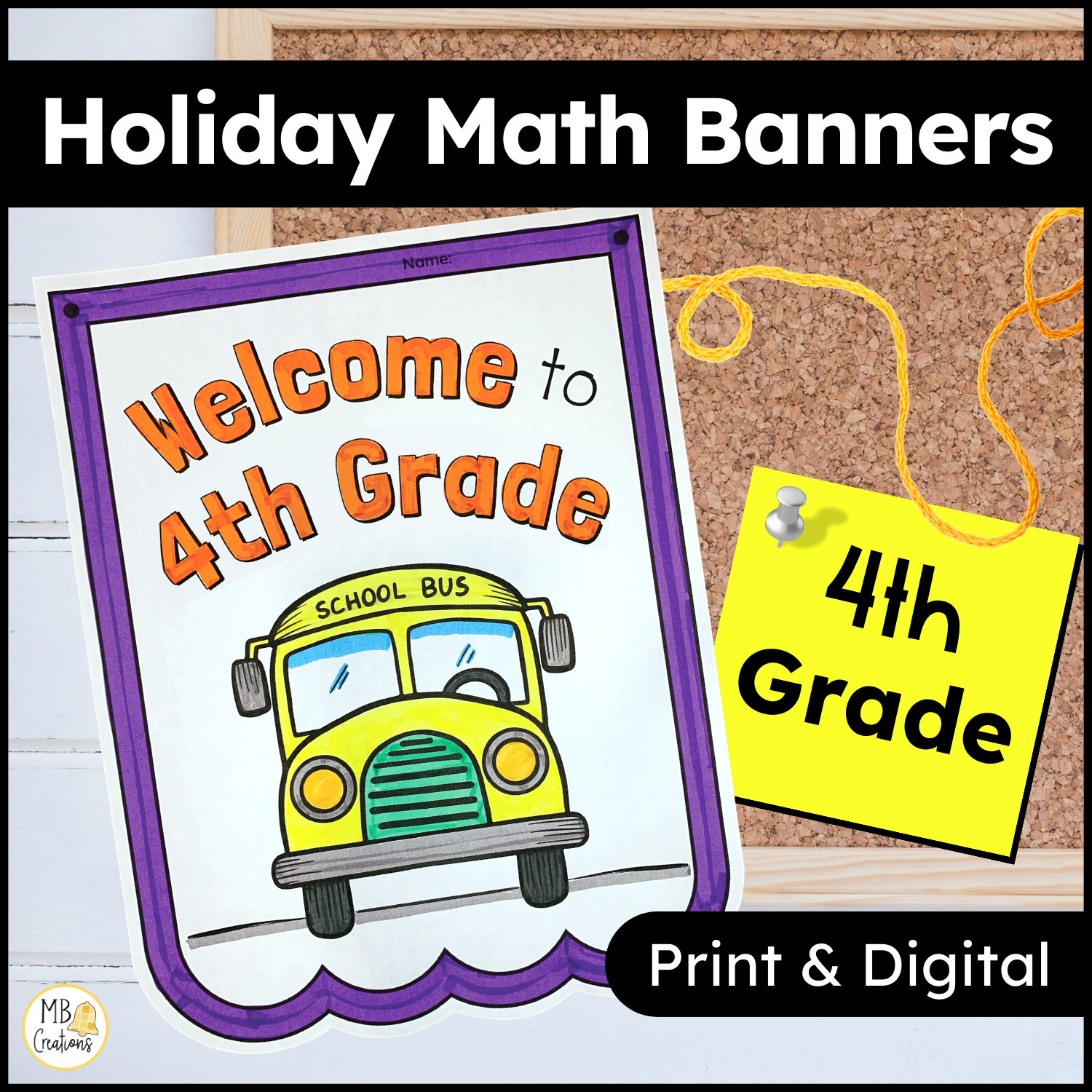 Back to School Activities - Holiday Math Banner - 4th Grade Review Worksheets