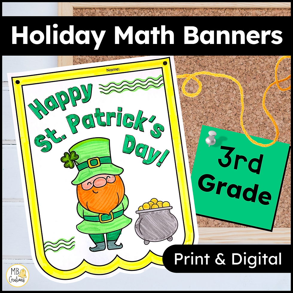 3rd Grade St. Patrick's Day Math Activity and Craft - Holiday Math Banners March