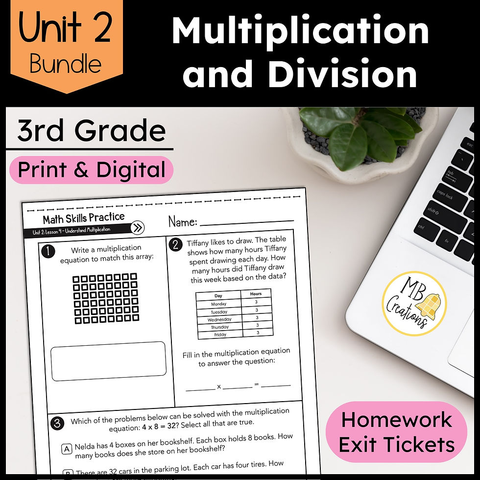 Multiplication and Division Exit Tickets/HW -iReady Math 3rd Grade Unit ...