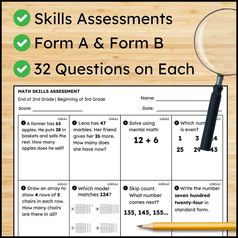 3rd Grade Beginning of the Year Math Review Self-Grading End of 2nd Assessment